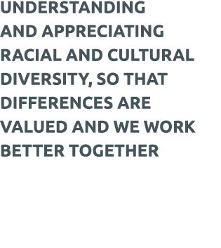 understanding and appreciating racial and cultural diversity, so that differences are valued and we work better toget   